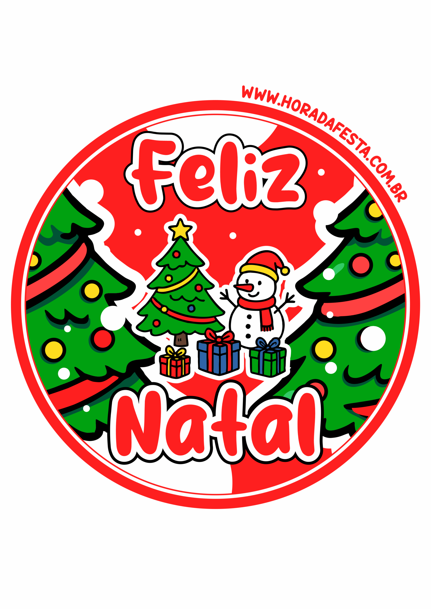 Feliz natal adesivo redondo para imprimir e decorar sua festa natalina árvore e boneco de neve papelaria criativa png
