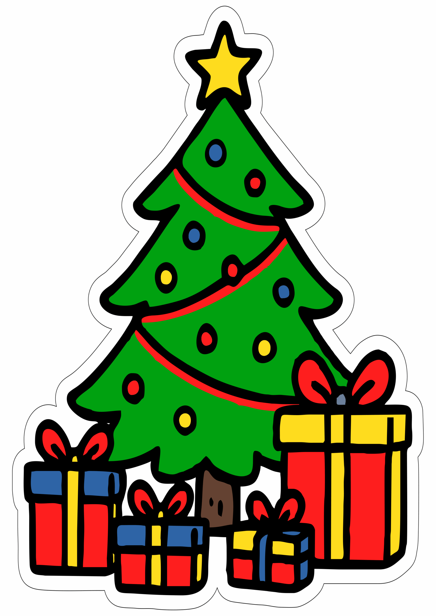 Árvore de natal e presentes desenho simples com fundo transparente e contorno pronto para imprimir e decorar sua festa com tema natalino png