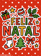 cartãozinho de feliz natal pronto para imprimir simbolos natalinos fundo vermelho
