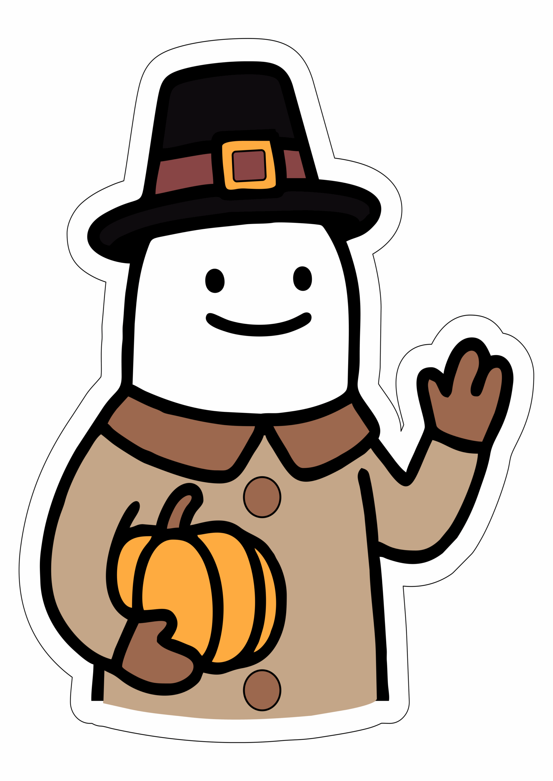 Figurinhas engraçadas para o dia de ação de graças flork of cows rabisco segurando uma abóbora free png