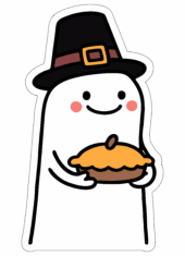 flork of cows dia de ação de graças segurando uma torta de abóbora