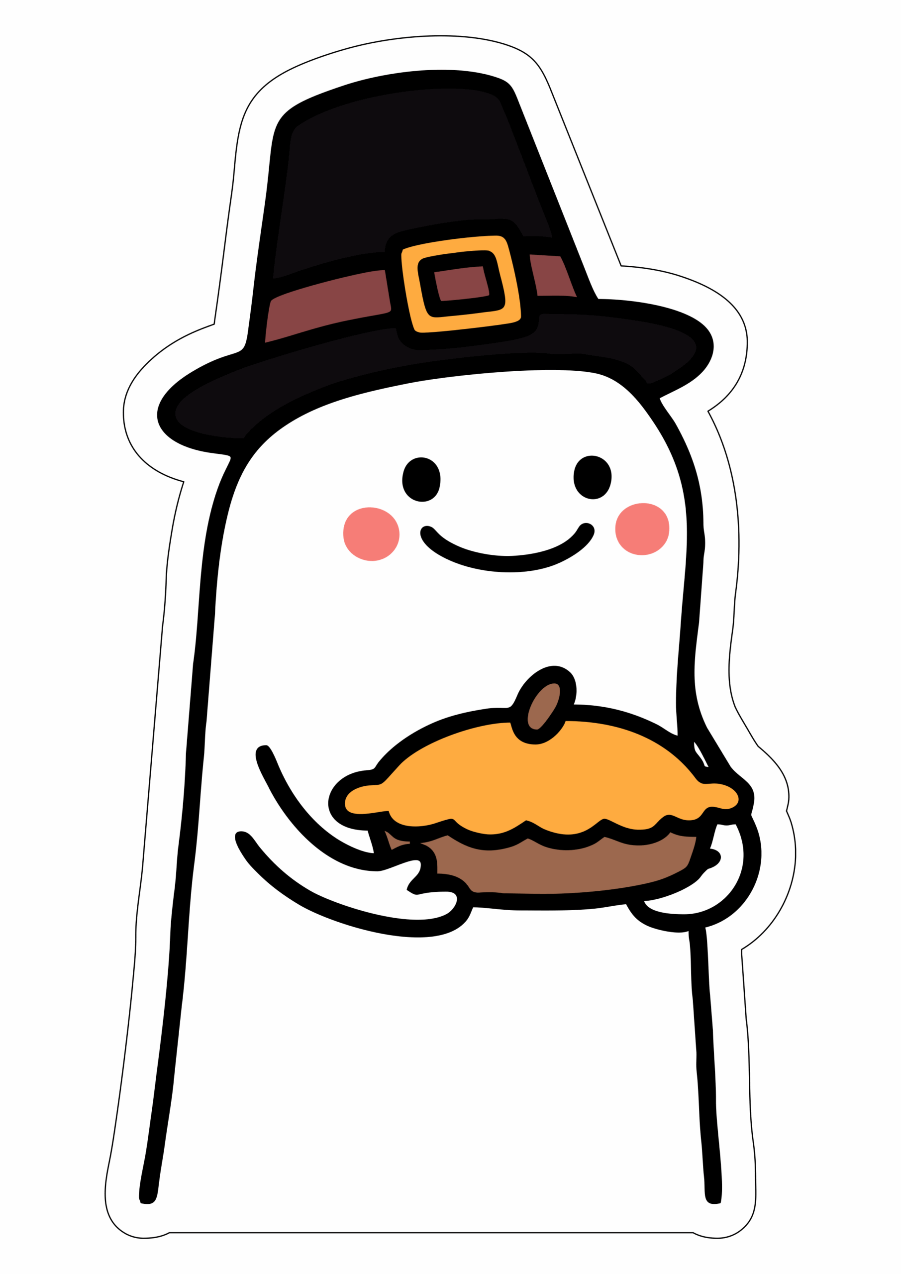 Figurinhas engraçadas para o dia de ação de graças flork of cows rabisco segurando uma torta de abóbora ilustração png