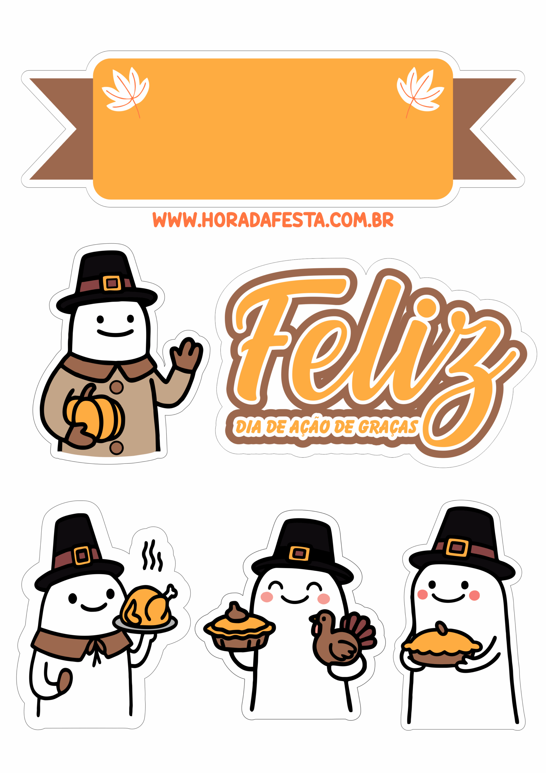 Topo de bolo dia de ação de graças flork of cows desenhos engraçados pronto para imprimir e decorar sua festa png