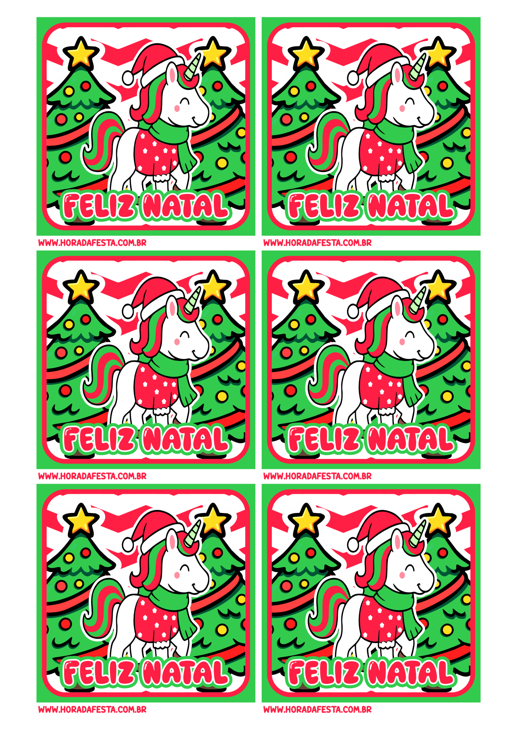 Decoração de natal adesivo quadrado desenho de unicórnio com roupinhas natalinas ideal para artes de aniversário 6 imagens png