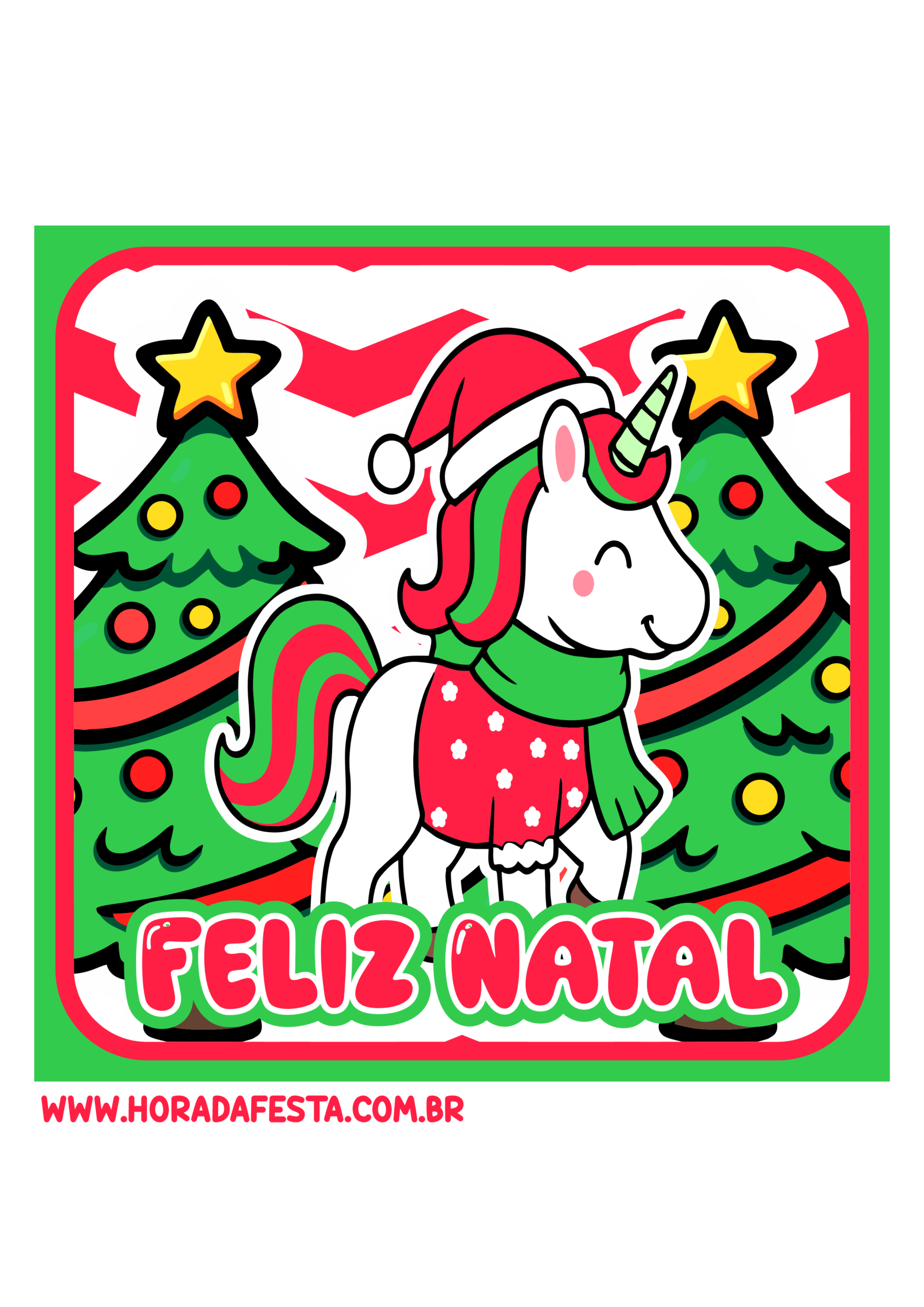 Decoração de natal adesivo quadrado desenho de unicórnio com roupinhas natalinas ideal para artes de aniversário e festas para crianças png