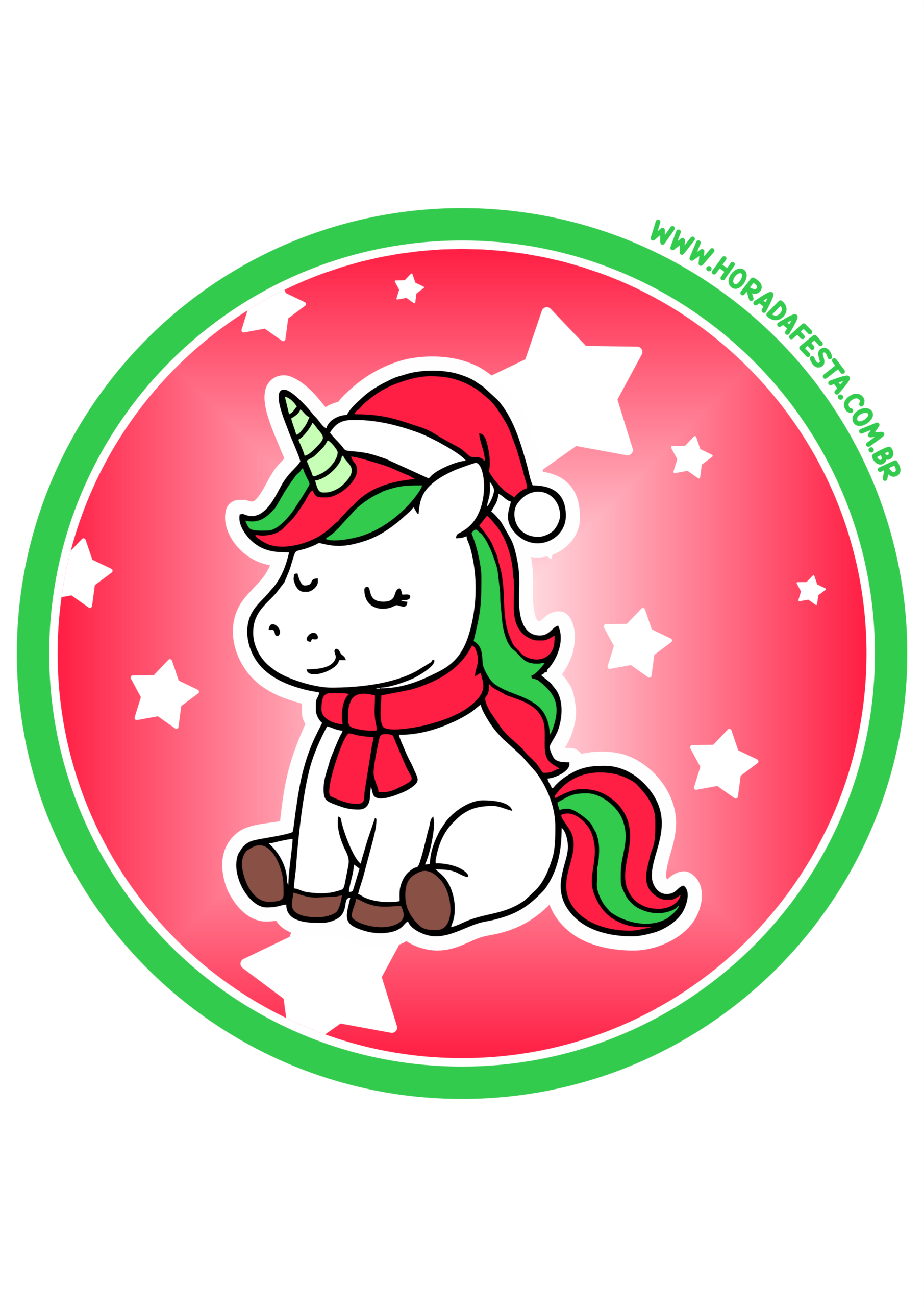 Adesivo de natal para imprimir unicórnio fofinho com gorro e cachecol ideal para decoração de festa natalina e aniversário infantil png