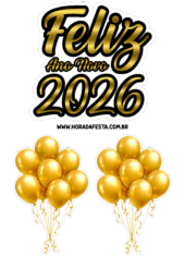 feliz ano novo 2026 dourado topo de bolo