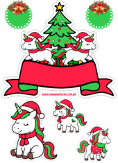 topo de bolo unicornio fofinho para decoração de festas natalinas árvore