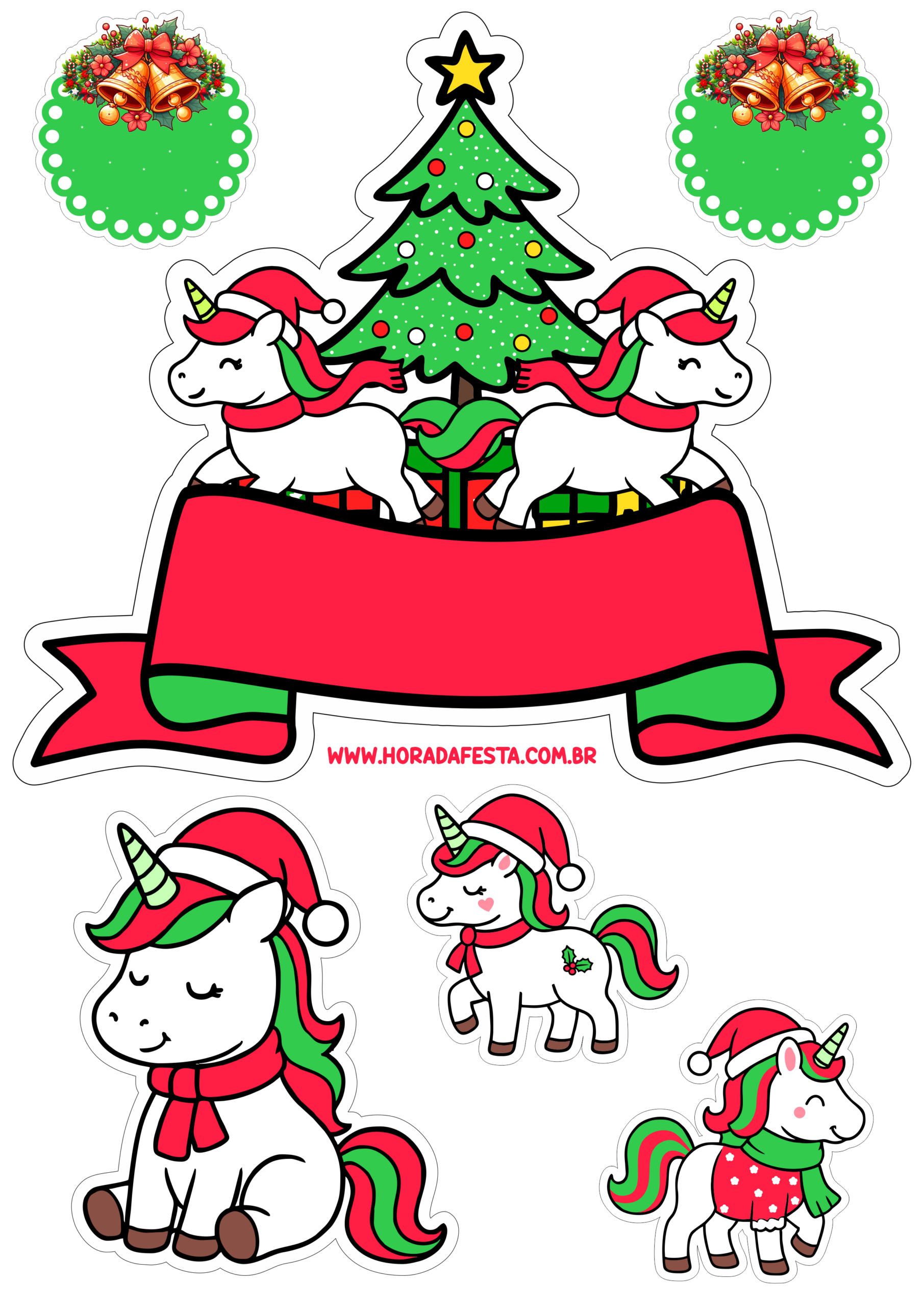 Unicórnio fofinho topo de bolo para decoração de natal e aniversário infantil árvore decorada pronto para imprimir artigos de papelaria png