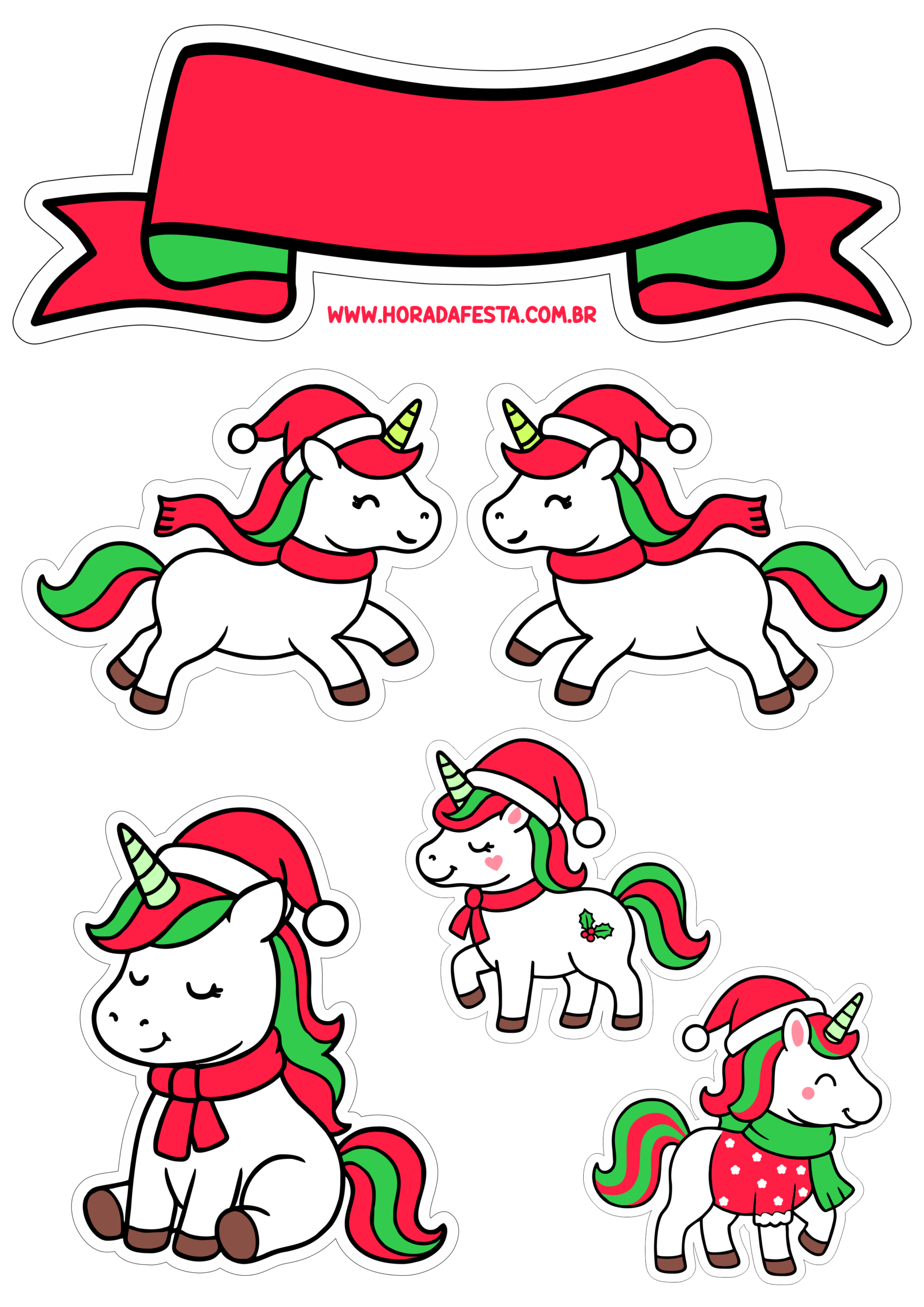 Unicornio fofinho topo de bolo para decoração de natal e aniversário infantil pronto para imprimir artigos de papelaria png