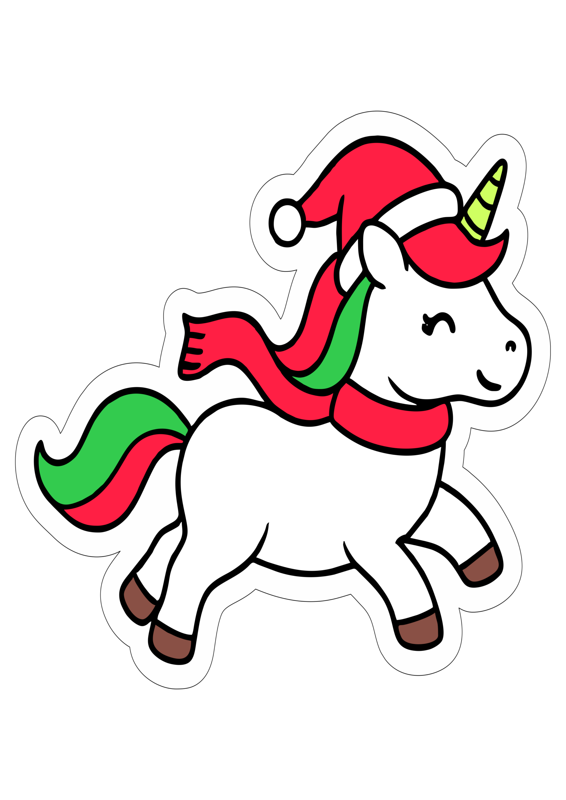 Decoração de natal desenho fofinho de unicórnio correndo usando gorro do papai noel ideal para artes de aniversário e festas para crianças png