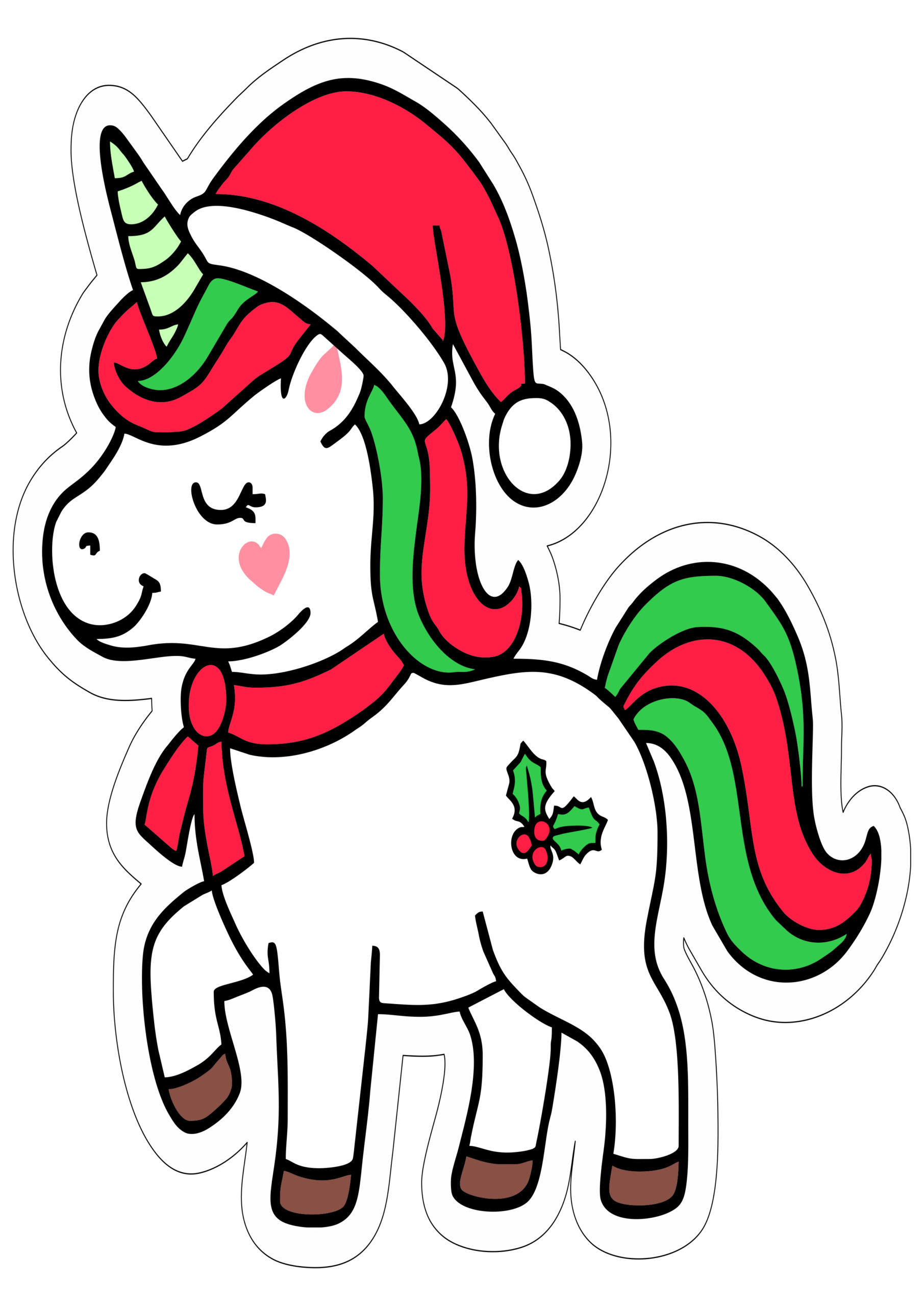 Decoração de natal desenho fofinho de unicórnio com gorro de papai noel ideal para artes de aniversário e festas para crianças png