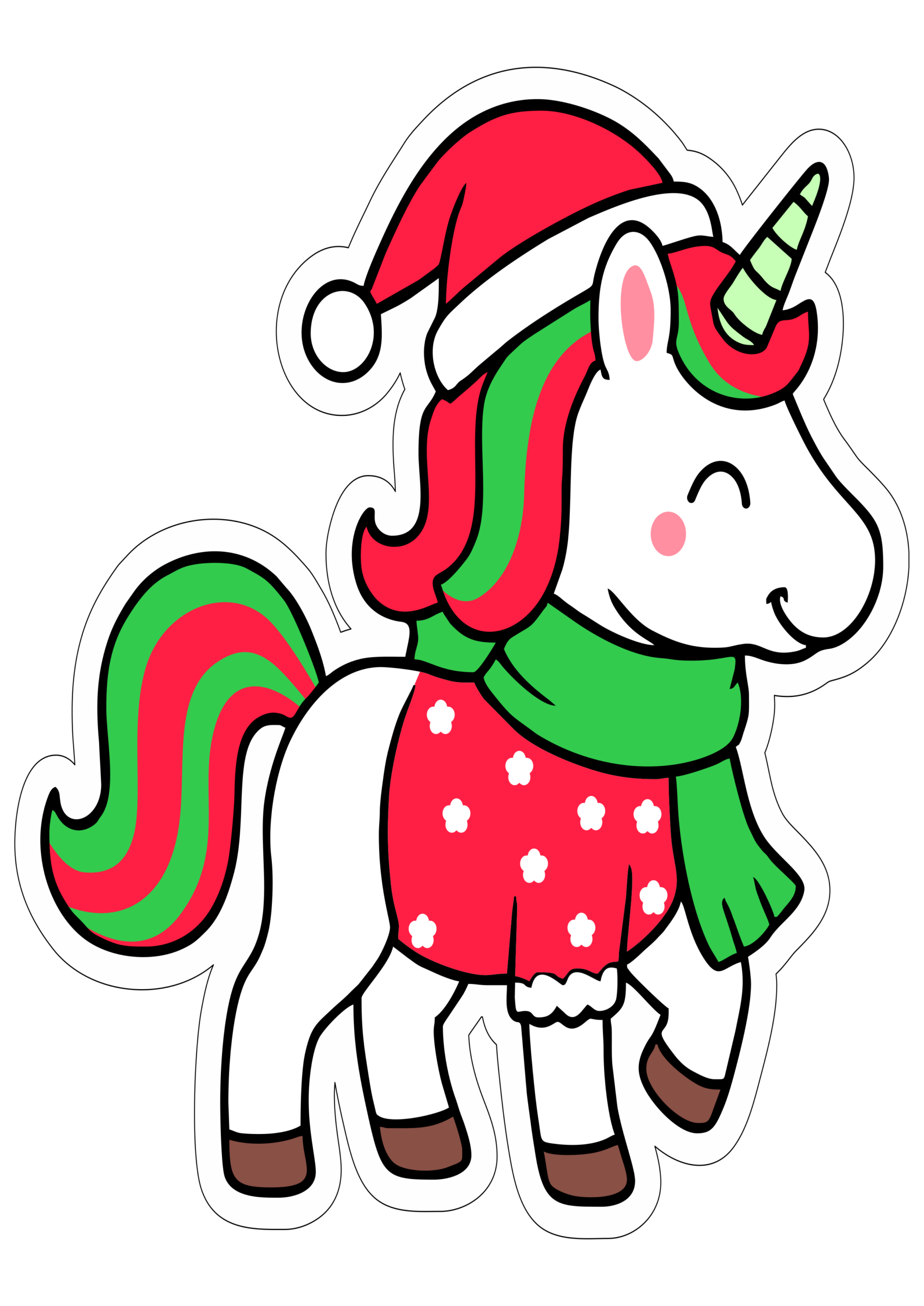 Decoração de natal desenho fofinho de unicórnio com roupinhas natalinas ideal para artes de aniversário e festas para crianças png