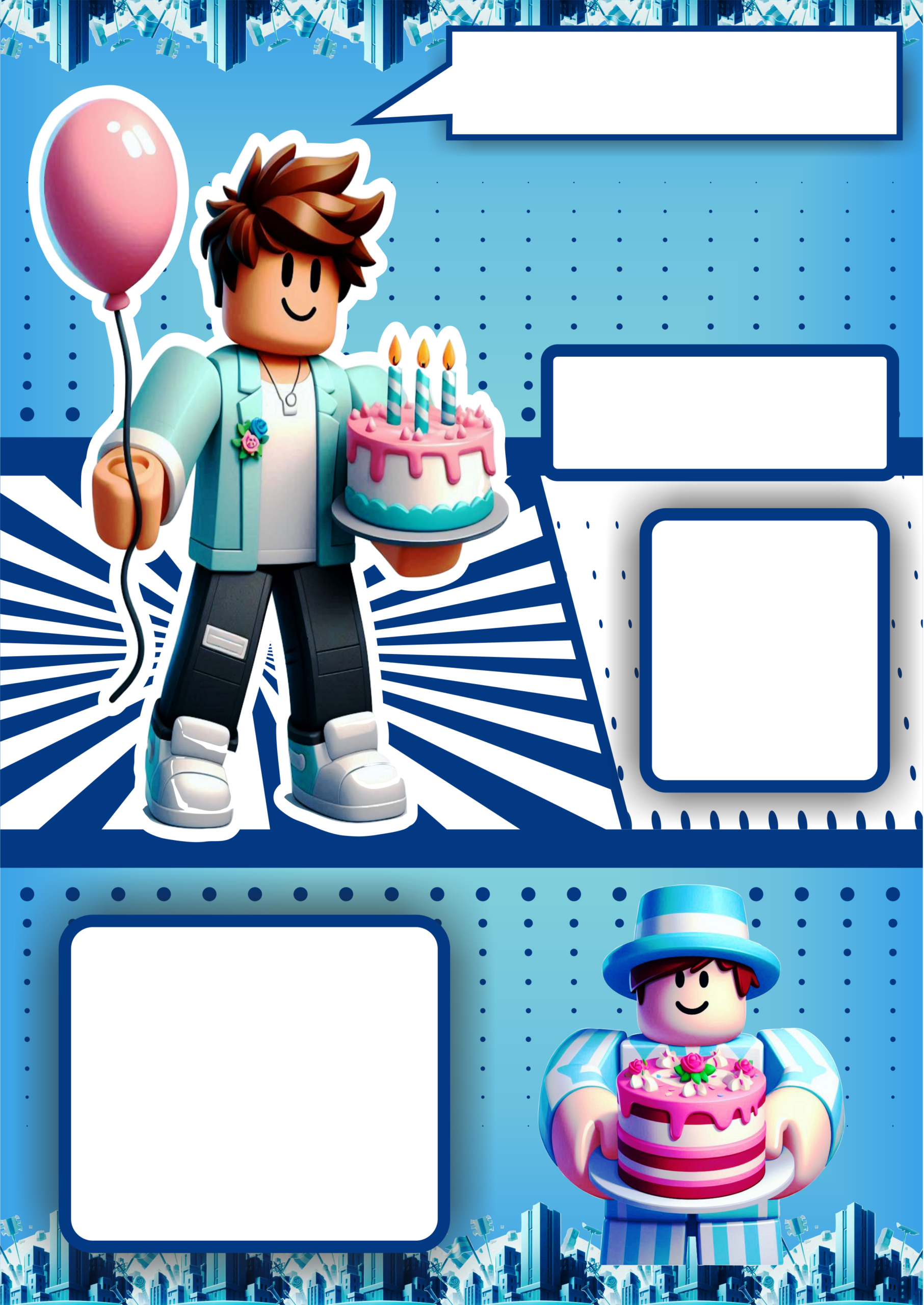 Convite de aniversário azul menino roblox artigos de papelaria molde limpo para personalização festa infantil png