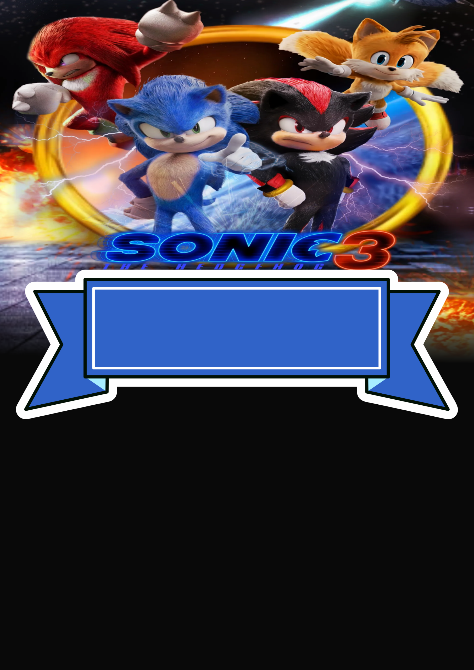 Convite de aniversário Sonic the hedgehog 3 pronto para imprimir ou para criar convite digital de festa infantil png
