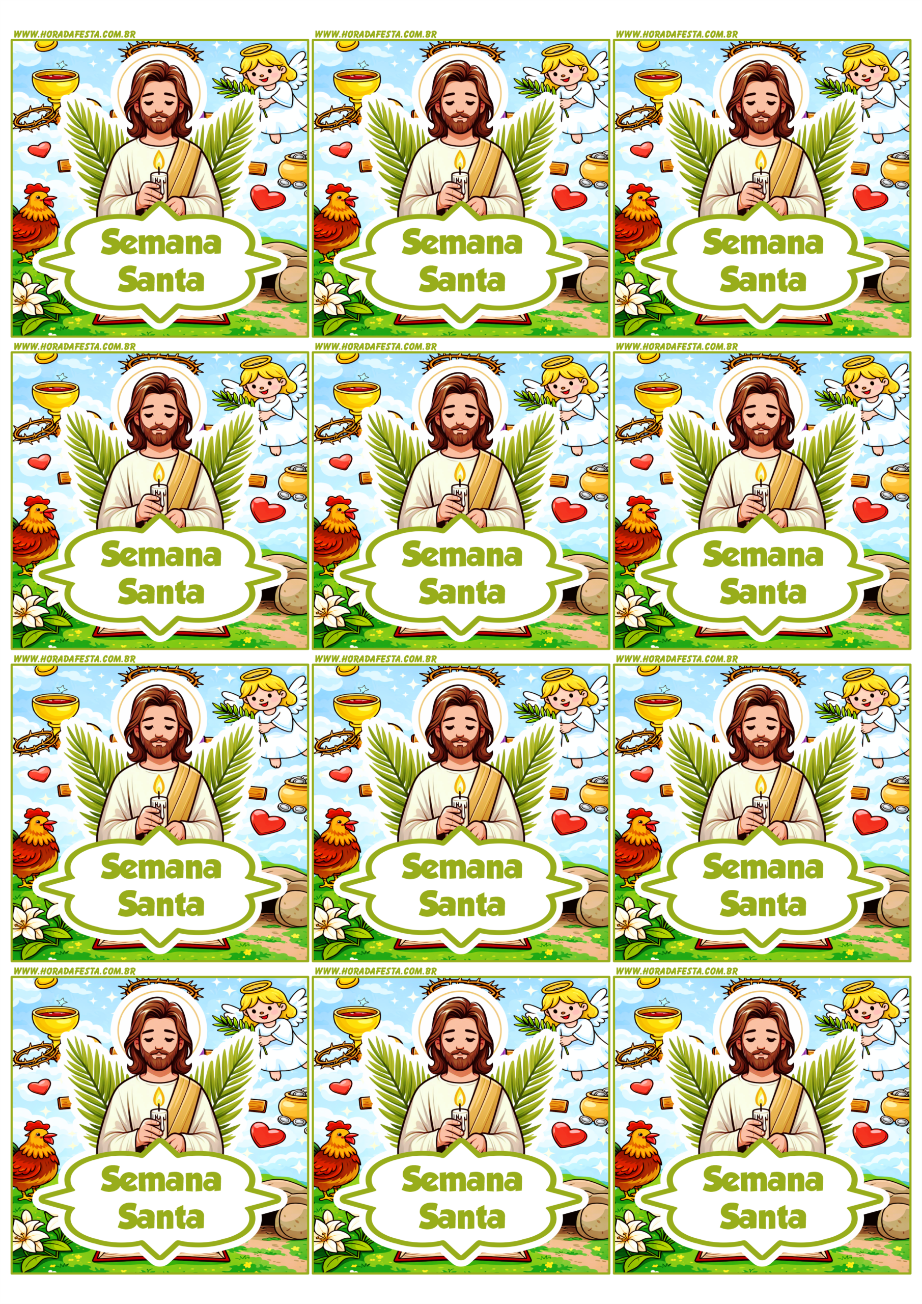 Semana santa adesivo quadrado para decoração de mimos em festas e igrejas Jesus Cristo e símbolos cristãos 12 imagens png