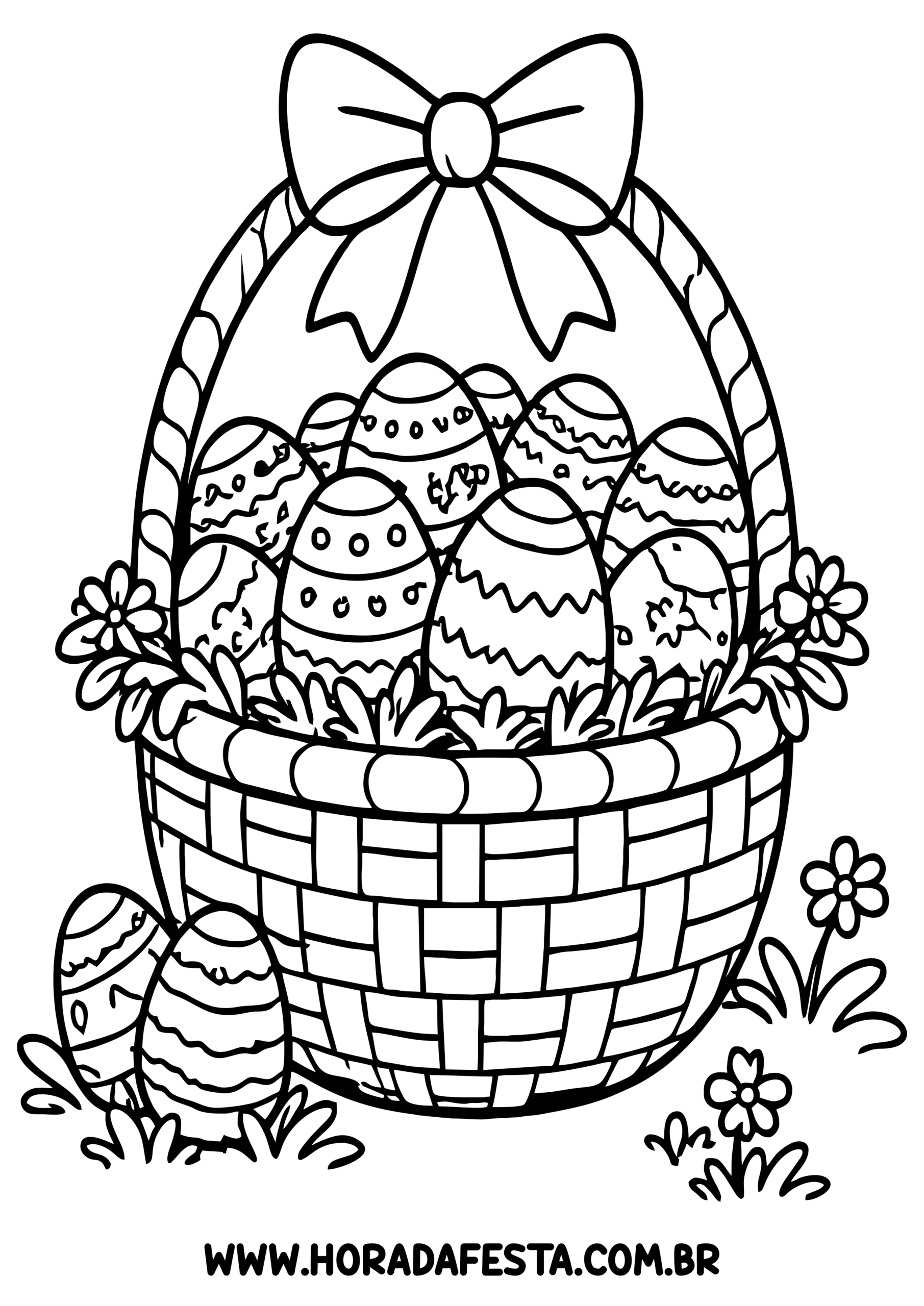 Desenhos para color cesta de ovos de páscoa ideal para brincadeira infantis e atividades escolares png