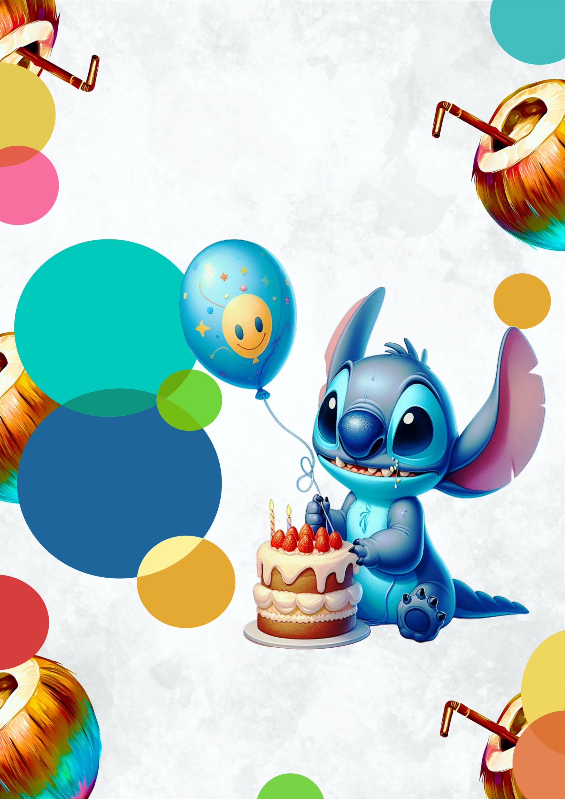 Convite de aniversário monstrinho Stitch comendo bolo ideal para convites digitais de festas infantis papelaria criativa png