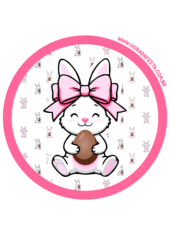 adesivo redondo coelhinho da páscoa com lacinho rosa imagens fofinhas para imprimir