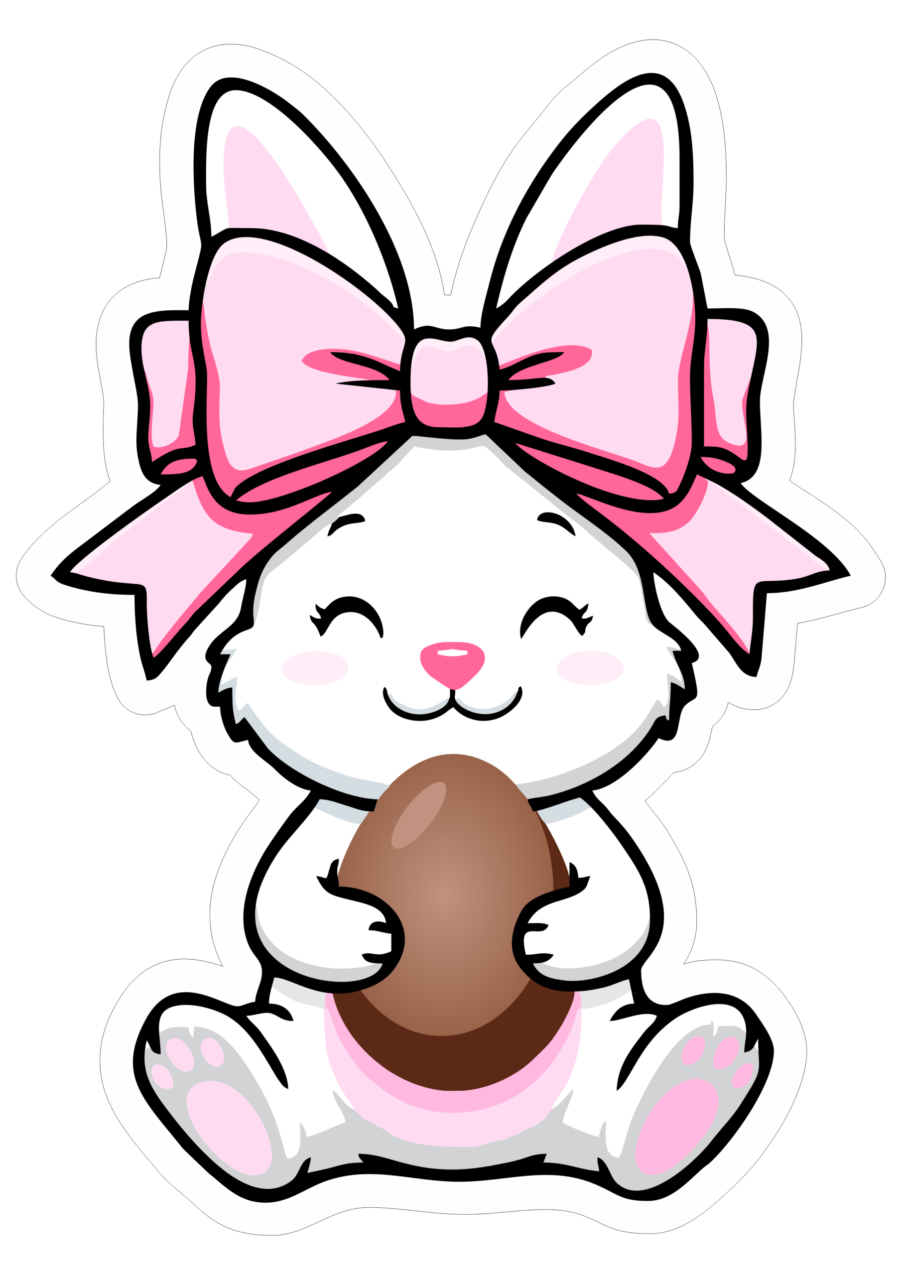 Coelhinho da páscoa fofinho com lacinho rosa na cabeça imagem com contorno ideal para decoração de festa infantil png