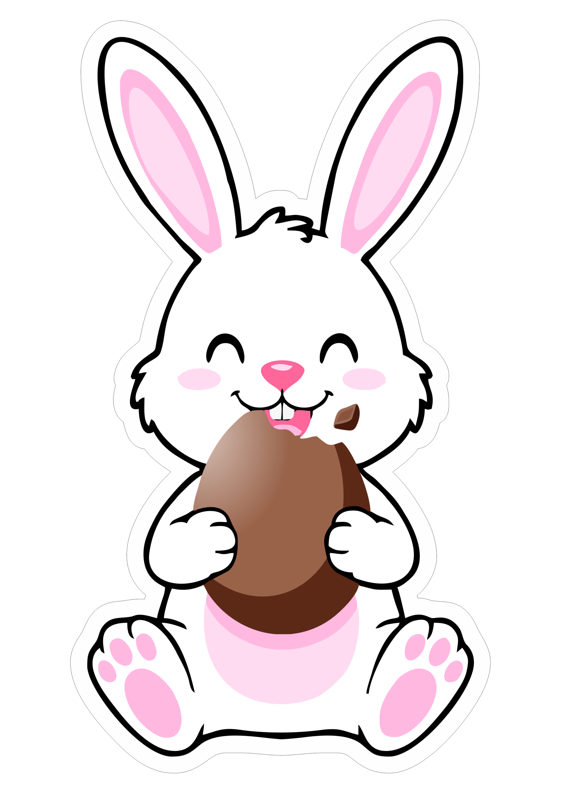 Coelhinho da páscoa fofinho comendo ovo de chocolate imagem com contorno ideal para decoração de festa infantil png