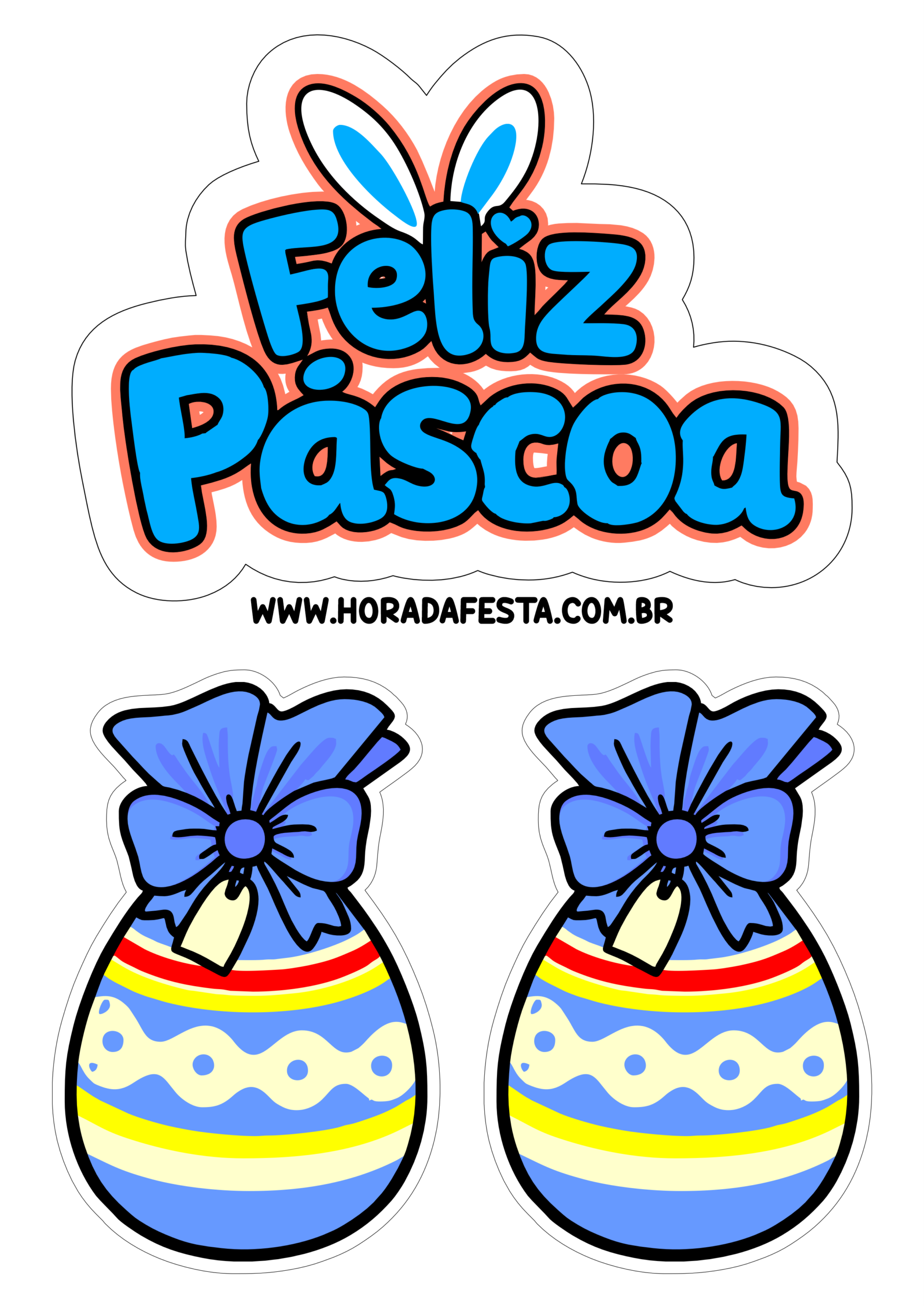 Topo de bolo para imprimir feliz páscoa decoração azul para festinha ovos de chocolate artes gráficas png
