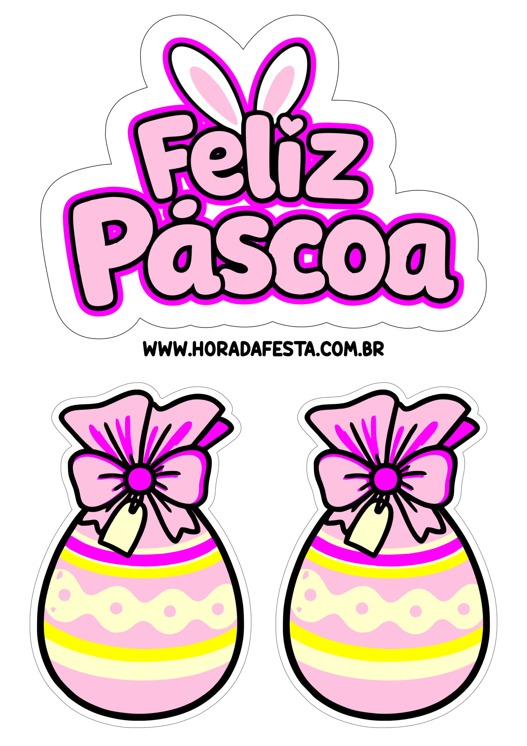 Topo de bolo para imprimir feliz páscoa decoração rosa para festinha ovos de chocolate artes gráficas png