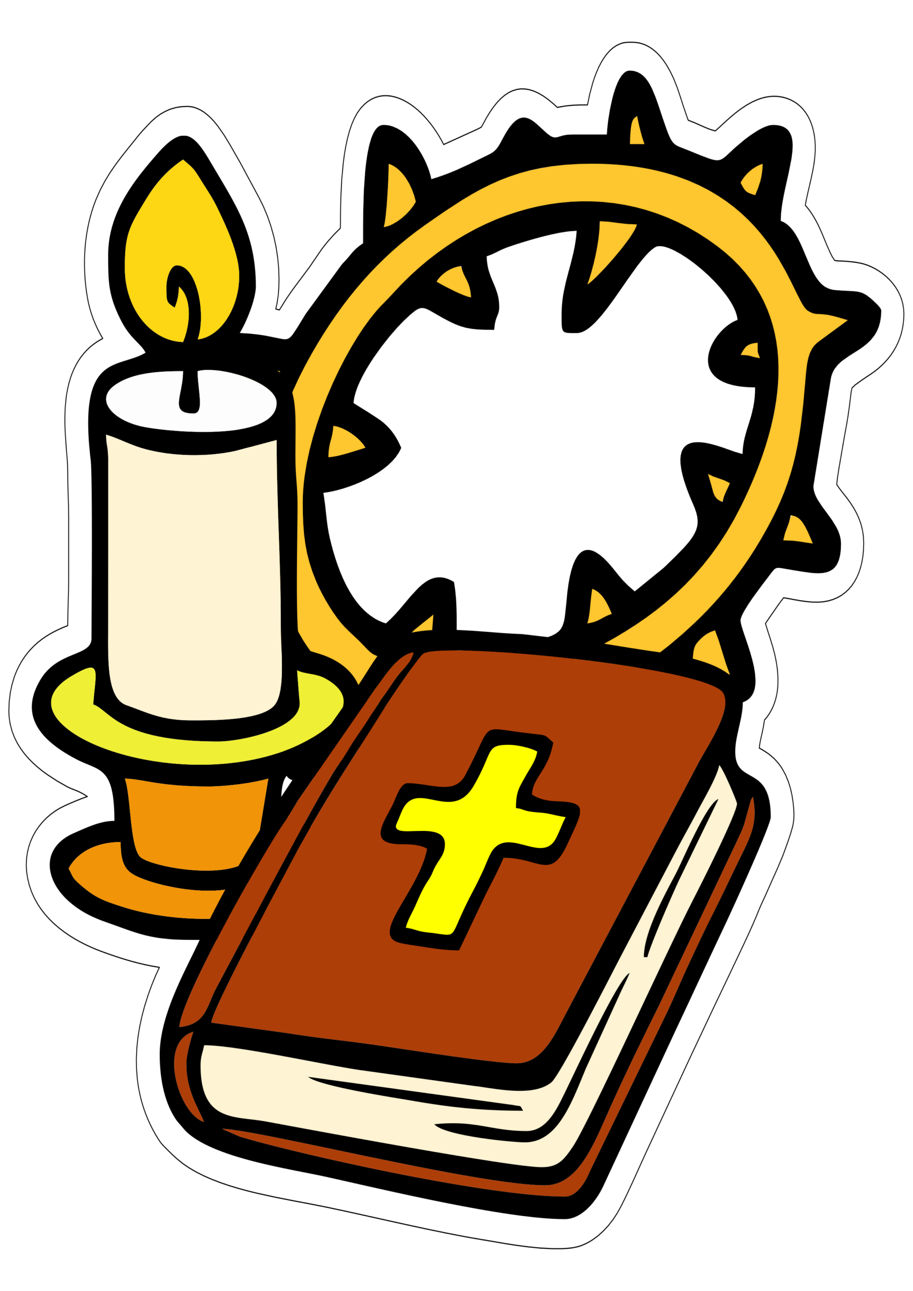 Semana santa desenho simples símbolos religiosos artes gráficas imagem com fundo transparente vela coroa de espinhos e bíblia png