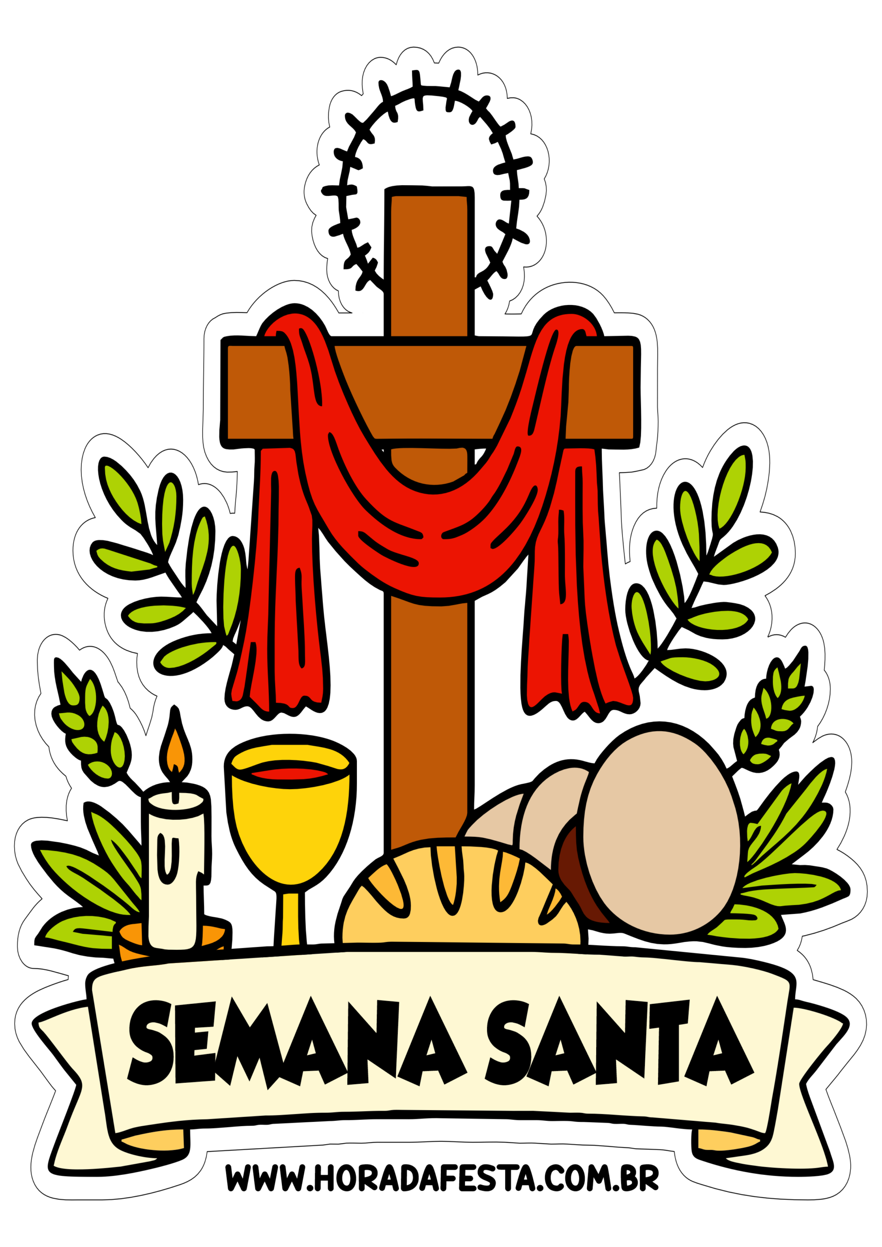 Semana santa desenho simples símbolos religiosos artes gráficas imagem com fundo transparente e contorno domingo de ramos png