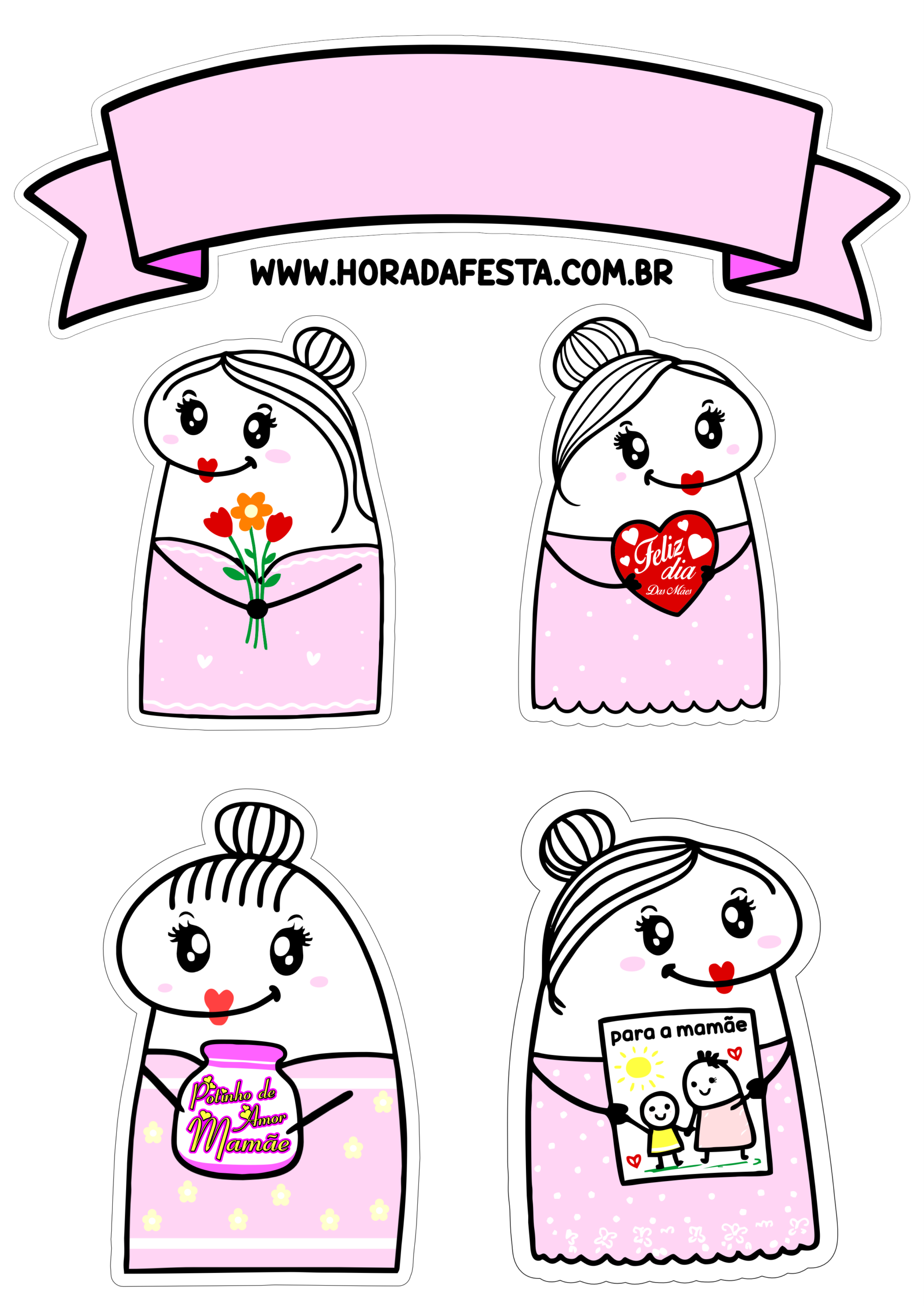 Topo de bolo para imprimir dia das mães com figurinhas engraçadas e divertidas pronto para imprimir png