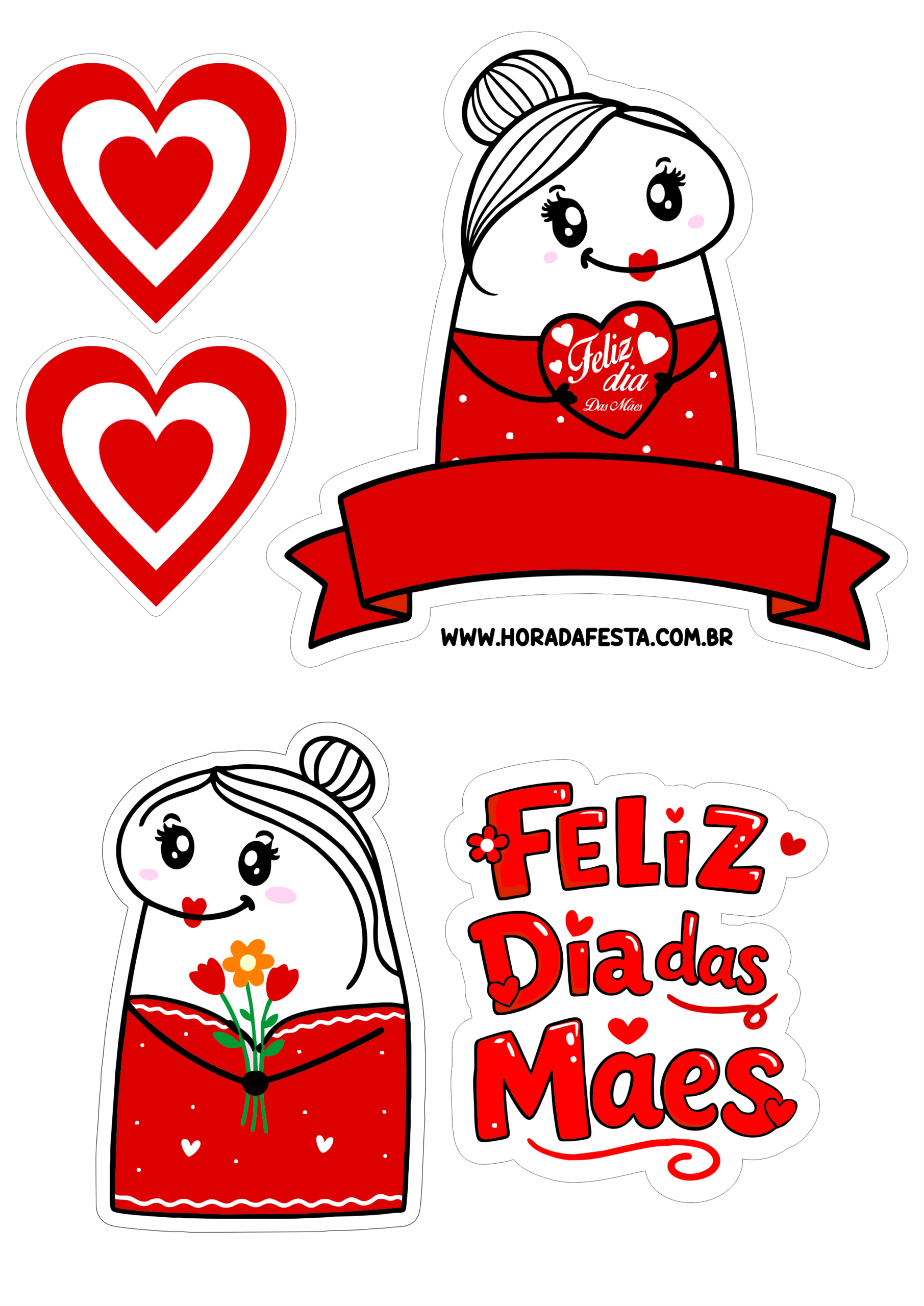 Topo de bolo feliz dia das mães 2026 flork of cows desenhos engraçados para decoração de festa pronto para imprimir papelaria criativa png