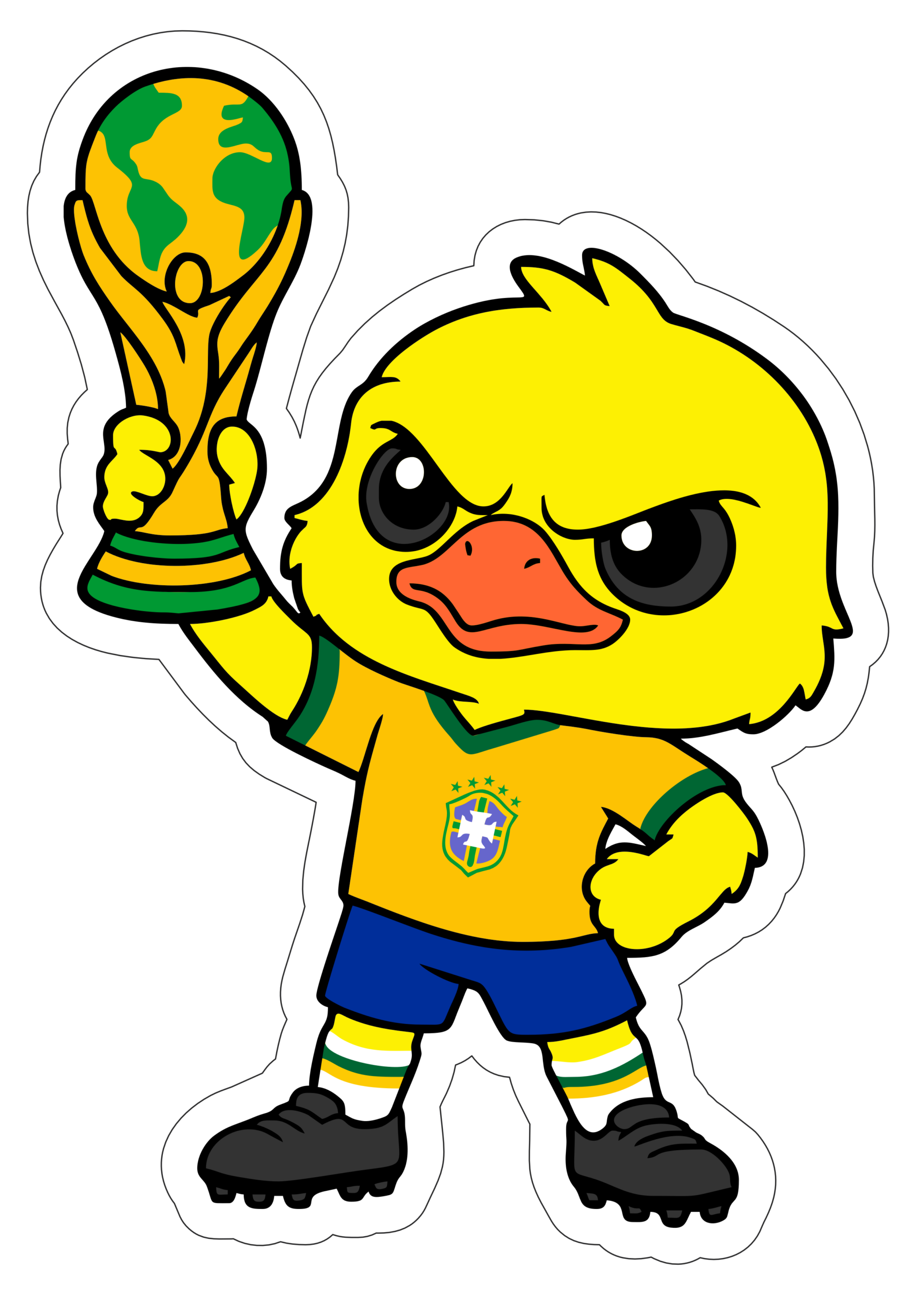Canarinho pistola mascote do Brasil segurando a taça da copa do mundo 2026 png