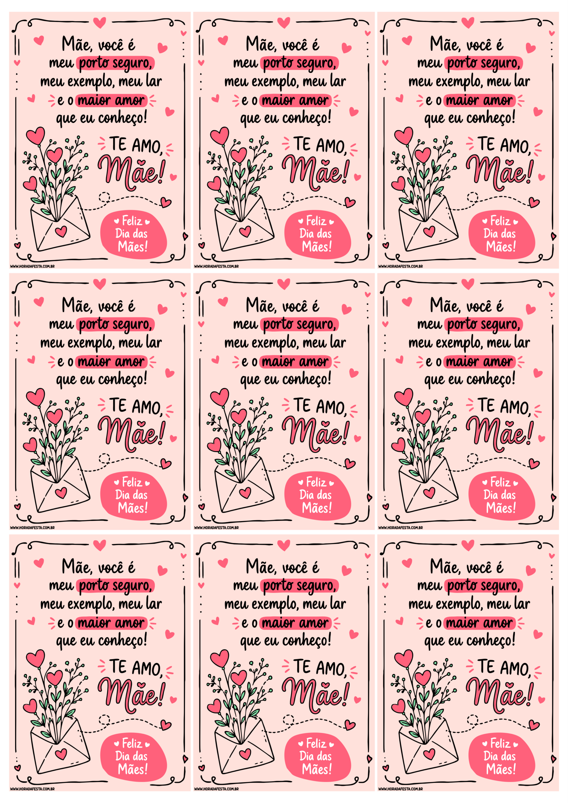 Cartão para o dia das mães com frase ideal para mimos de lojas de instagram presentes e lembrancinhas te amo mãe 9 imagens png