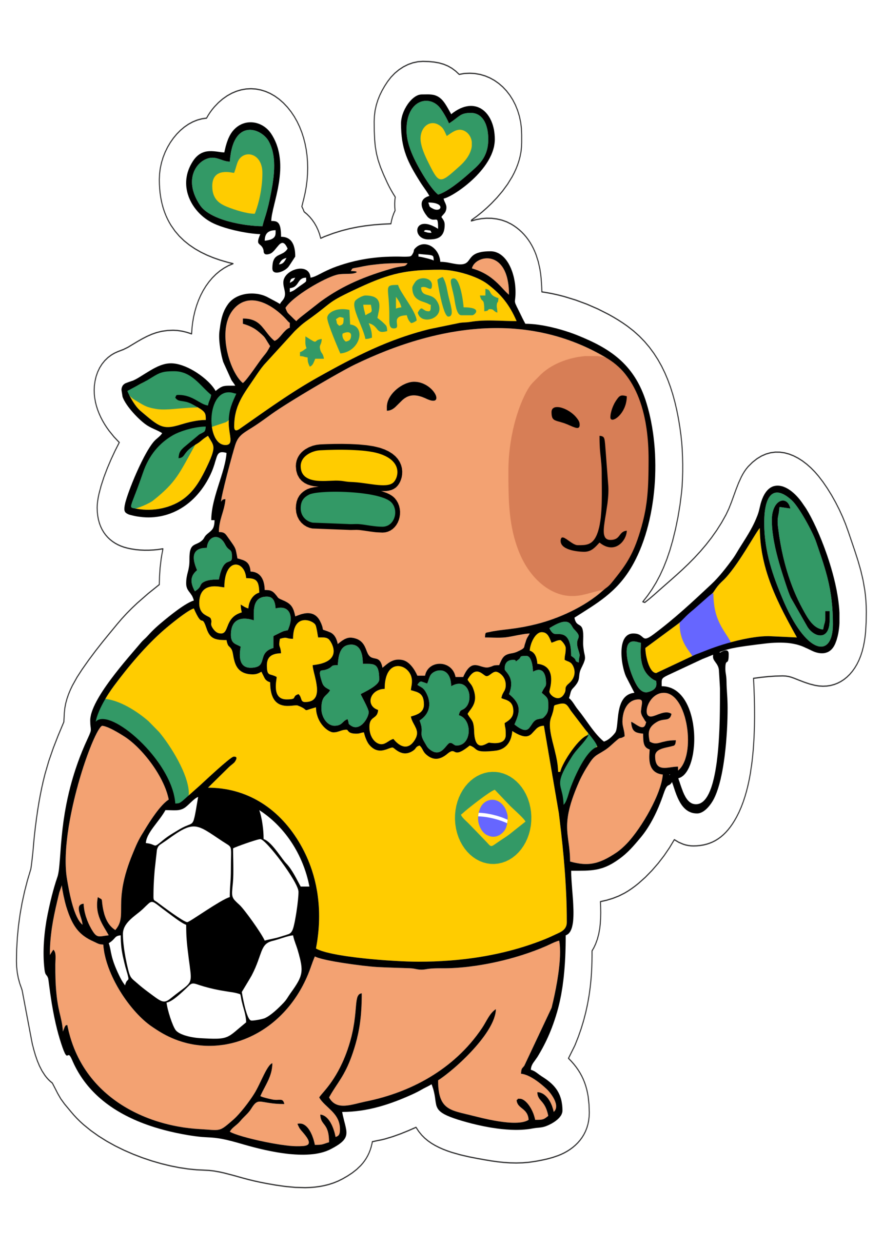 Capivara fofinha torcedora do Brasil copa do mundo 2026 imagem com contorno e fundo transparentes download grátis png