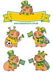 topo de bolo copa do mundo capivara verde e amarelo