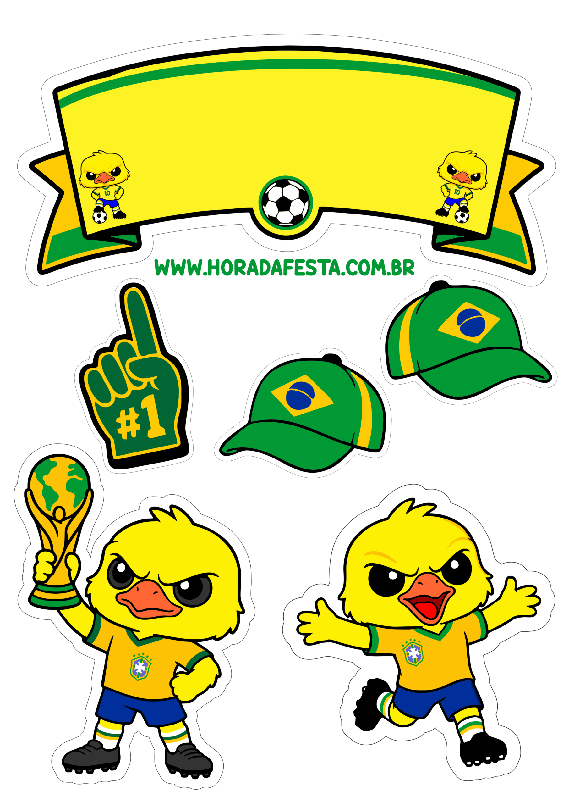Topo de bolo canarinho pistola mascote do Brasil copa do mundo 2026 desenho simples para decorar sua festa de aniversário temática png